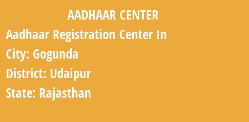 Aadhaar Registration Centres in Gogunda, Udaipur, Rajasthan State