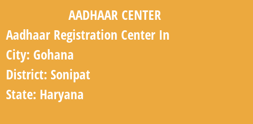 Aadhaar Registration Centres in Gohana, Sonipat, Haryana State