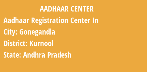 Aadhaar Registration Centres in Gonegandla, Kurnool, Andhra Pradesh State