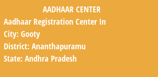 Aadhaar Registration Centres in Gooty, Ananthapuramu, Andhra Pradesh State