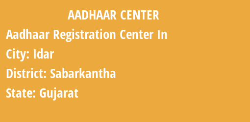 Aadhaar Registration Centres in Idar, Sabarkantha, Gujarat State