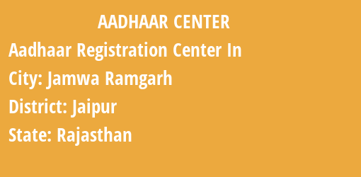 Aadhaar Registration Centres in Jamwa Ramgarh, Jaipur, Rajasthan State