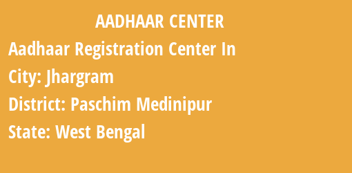 Aadhaar Registration Centres in Jhargram, Paschim Medinipur, West Bengal State