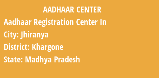 Aadhaar Registration Centres in Jhiranya, Khargone, Madhya Pradesh State