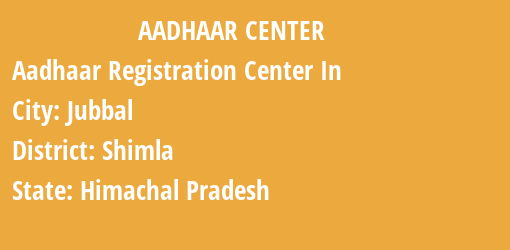 Aadhaar Registration Centres in Jubbal, Shimla, Himachal Pradesh State