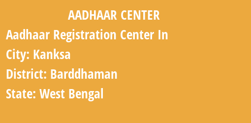 Aadhaar Registration Centres in Kanksa, Barddhaman, West Bengal State