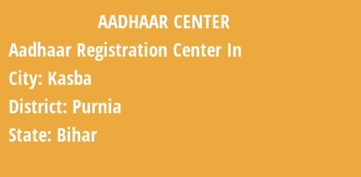 Aadhaar Registration Centres in Kasba, Purnia, Bihar State