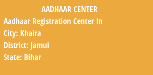 Aadhaar Registration Centres in Khaira, Jamui, Bihar State