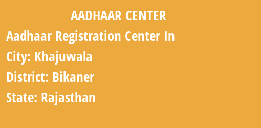 Aadhaar Registration Centres in Khajuwala, Bikaner, Rajasthan State