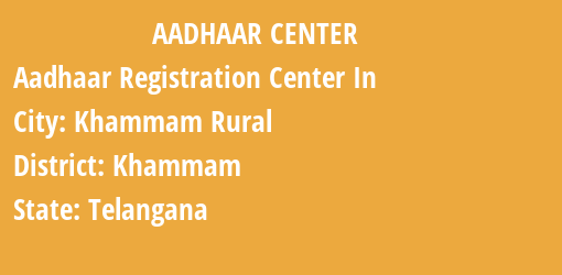 Aadhaar Registration Centres in Khammam Rural , Khammam, Telangana State