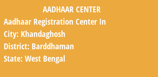 Aadhaar Registration Centres in Khandaghosh, Barddhaman, West Bengal State