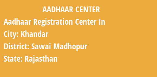 Aadhaar Registration Centres in Khandar, Sawai Madhopur, Rajasthan State