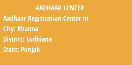 Aadhaar Registration Centres in Khanna, Ludhiana, Punjab State