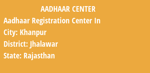 Aadhaar Registration Centres in Khanpur, Jhalawar, Rajasthan State