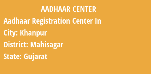 Aadhaar Registration Centres in Khanpur, Mahisagar, Gujarat State