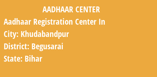 Aadhaar Registration Centres in Khudabandpur, Begusarai, Bihar State