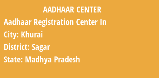 Aadhaar Registration Centres in Khurai, Sagar, Madhya Pradesh State