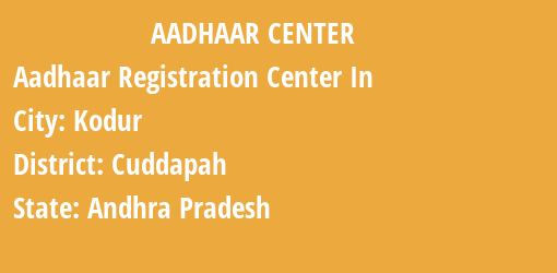 Aadhaar Registration Centres in Kodur, Cuddapah, Andhra Pradesh State