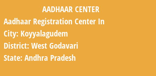 Aadhaar Registration Centres in Koyyalagudem, West Godavari, Andhra Pradesh State