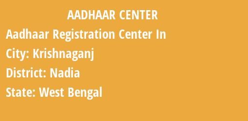 Aadhaar Registration Centres in Krishnaganj, Nadia, West Bengal State