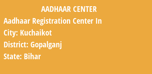 Aadhaar Registration Centres in Kuchaikot, Gopalganj, Bihar State