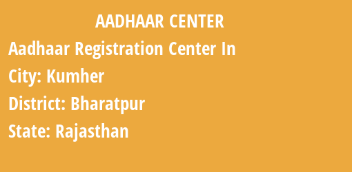 Aadhaar Registration Centres in Kumher, Bharatpur, Rajasthan State