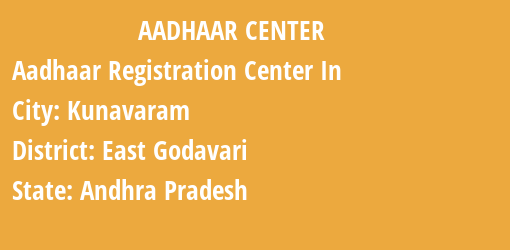 Aadhaar Registration Centres in Kunavaram, East Godavari, Andhra Pradesh State