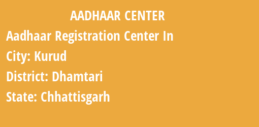 Aadhaar Registration Centres in Kurud, Dhamtari, Chhattisgarh State