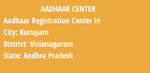 Aadhaar Registration Centres in Kurupam, Vizianagaram, Andhra Pradesh State