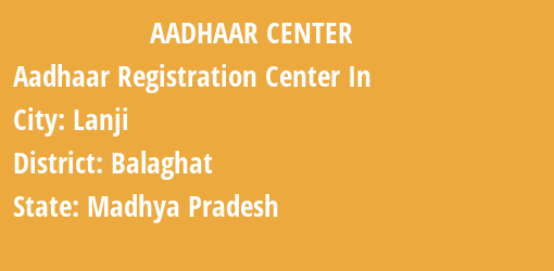 Aadhaar Registration Centres in Lanji, Balaghat, Madhya Pradesh State