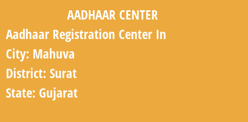 Aadhaar Registration Centres in Mahuva, Surat, Gujarat State