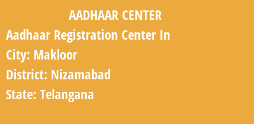 Aadhaar Registration Centres in Makloor, Nizamabad, Telangana State