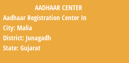 Aadhaar Registration Centres in Malia, Junagadh, Gujarat State