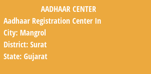 Aadhaar Registration Centres in Mangrol, Surat, Gujarat State