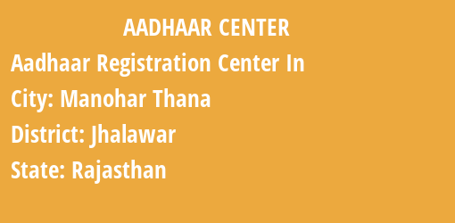 Aadhaar Registration Centres in Manohar Thana, Jhalawar, Rajasthan State