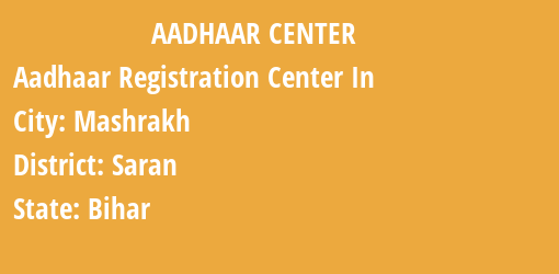 Aadhaar Registration Centres in Mashrakh, Saran, Bihar State