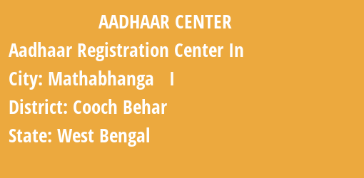 Aadhaar Registration Centres in Mathabhanga I, Cooch Behar, West Bengal State