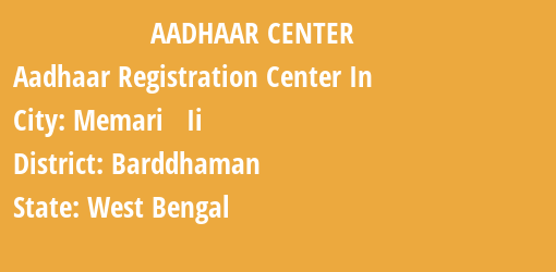 Aadhaar Registration Centres in Memari Ii, Barddhaman, West Bengal State