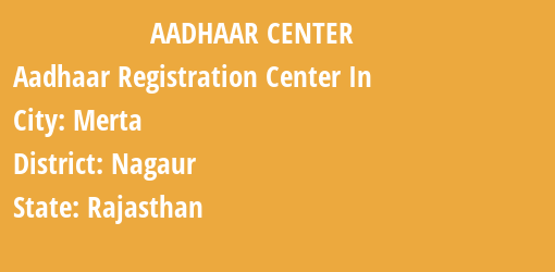 Aadhaar Registration Centres in Merta, Nagaur, Rajasthan State