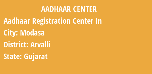 Aadhaar Registration Centres in Modasa, Arvalli, Gujarat State