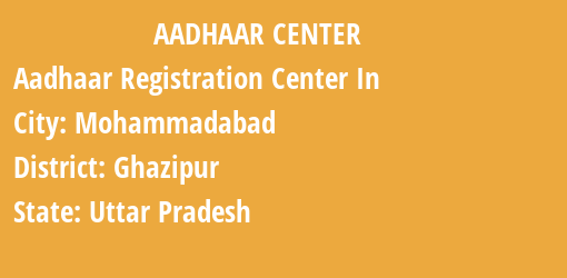 Aadhaar Registration Centres in Mohammadabad, Ghazipur, Uttar Pradesh State