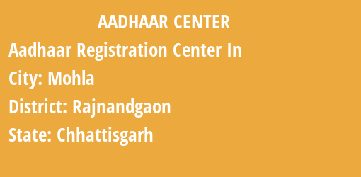 Aadhaar Registration Centres in Mohla, Rajnandgaon, Chhattisgarh State