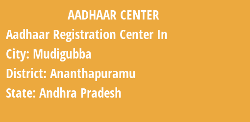 Aadhaar Registration Centres in Mudigubba, Ananthapuramu, Andhra Pradesh State