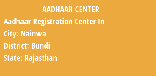 Aadhaar Registration Centres in Nainwa, Bundi, Rajasthan State