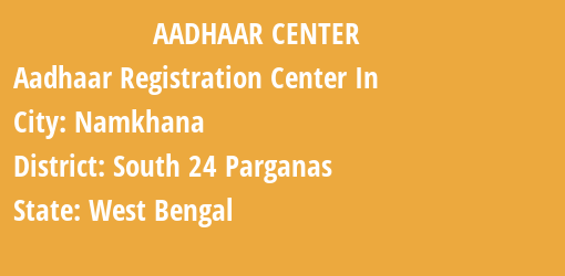 Aadhaar Registration Centres in Namkhana, South 24 Parganas, West Bengal State