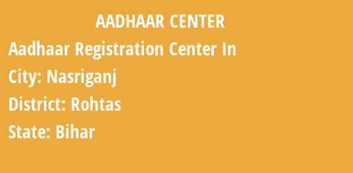 Aadhaar Registration Centres in Nasriganj, Rohtas, Bihar State