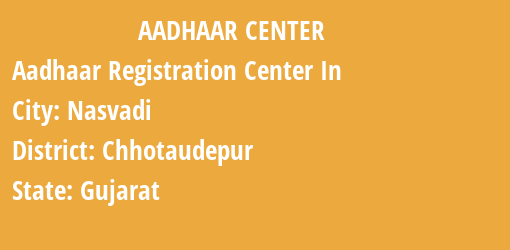 Aadhaar Registration Centres in Nasvadi, Chhotaudepur, Gujarat State