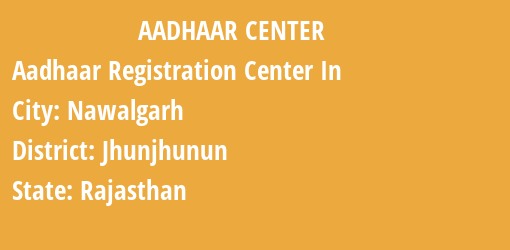 Aadhaar Registration Centres in Nawalgarh, Jhunjhunun, Rajasthan State