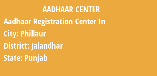 Aadhaar Registration Centres in Phillaur, Jalandhar, Punjab State