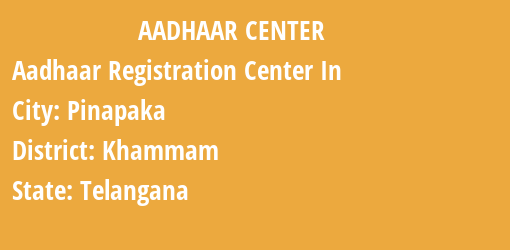 Aadhaar Registration Centres in Pinapaka, Khammam, Telangana State